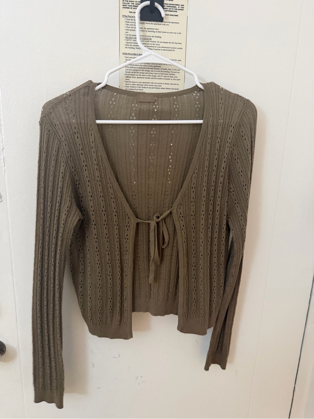 Brandy Melville Olive Brown Tie-Front Open Knit Cardigan